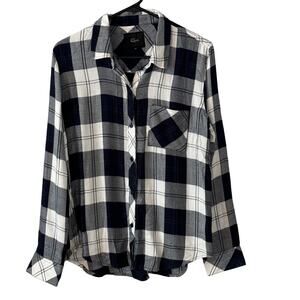 Rails Plaid Button Up Long Sleeve Navy White Shirt Womens size Medium